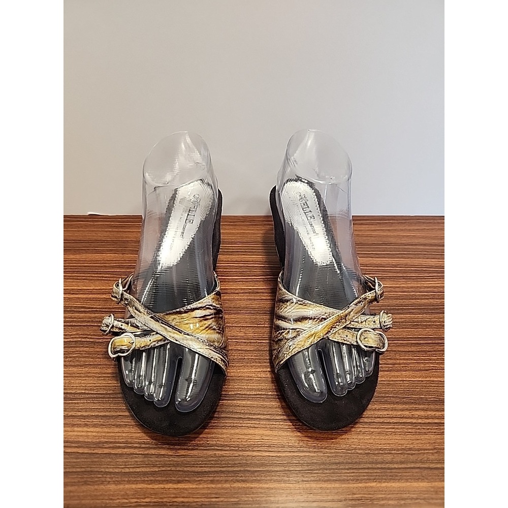 Helle Comfort Slides Size 8.5 39 W70221 Green Gray Leather Snake Multi Heels